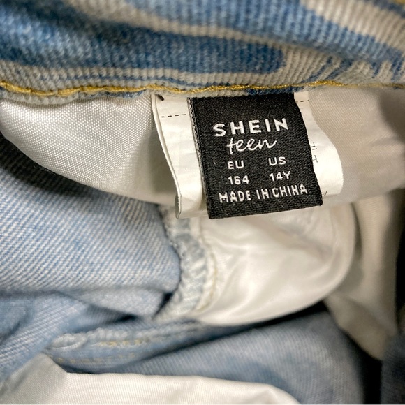 SHEIN Teen Blue High Waist Marble Print Denim Jeans - Size 14Y - Picture 9 of 9